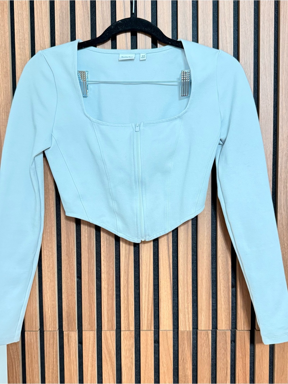 Aritzia Square-Neck Long Sleeve Cropped Top in Light Blue